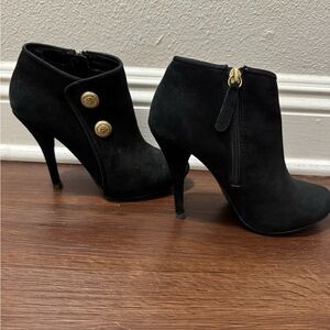 Guess Black Heeled Boots with Gold Accents size 6.5, preowned